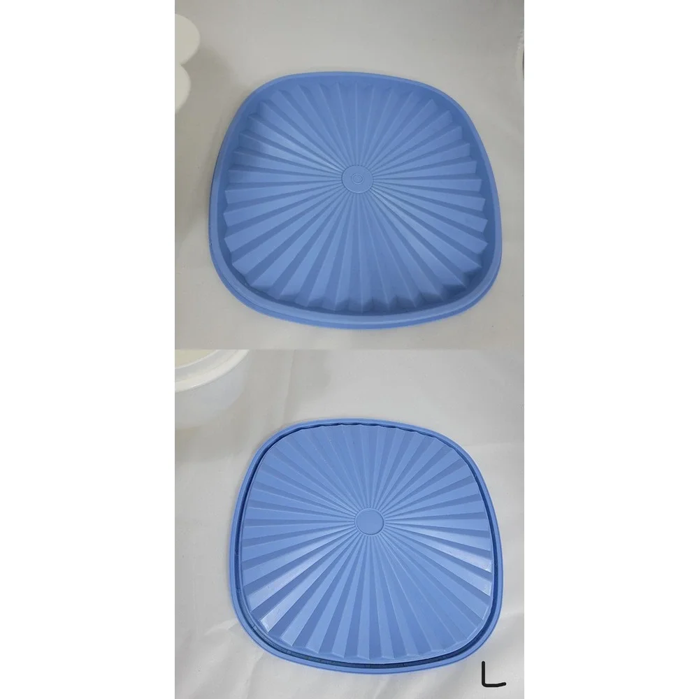 Tupperware Servalier Mixing Bowl Set 3pc White Blue 13c 10c 6c Vintage Style
